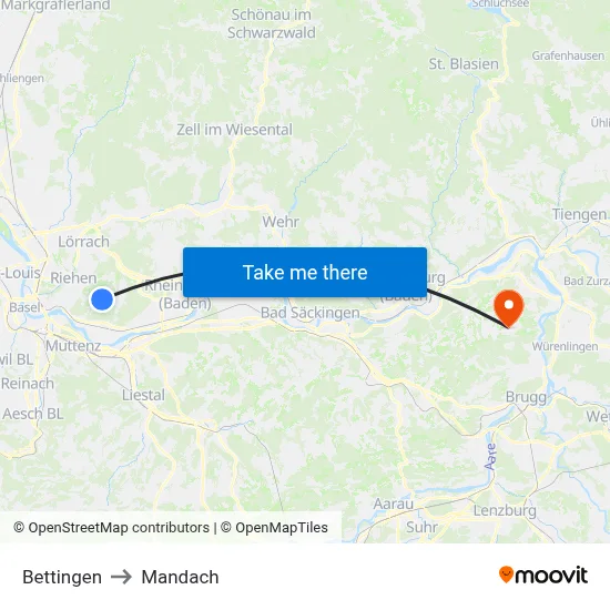 Bettingen to Mandach map