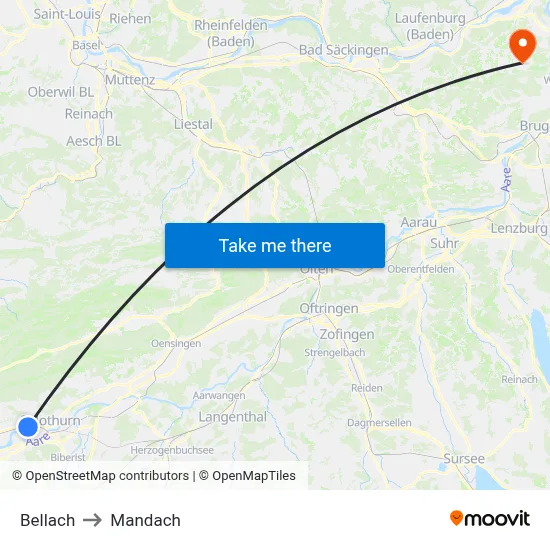 Bellach to Mandach map