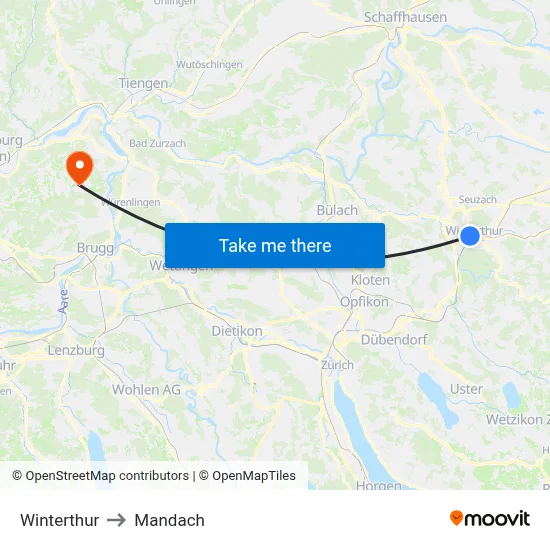Winterthur to Mandach map