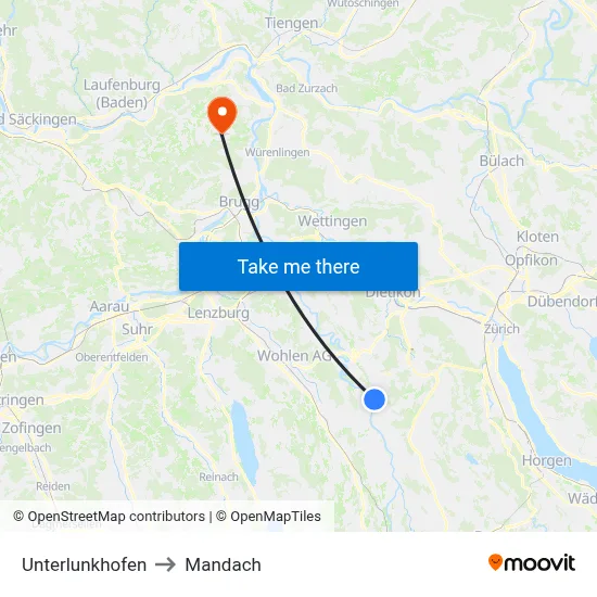 Unterlunkhofen to Mandach map