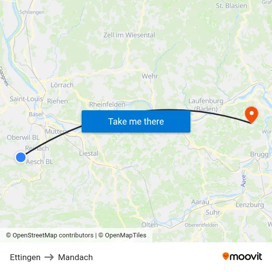 Ettingen to Mandach map