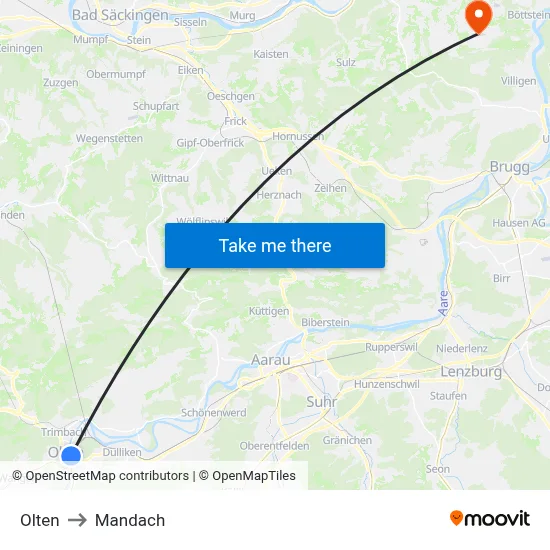 Olten to Mandach map