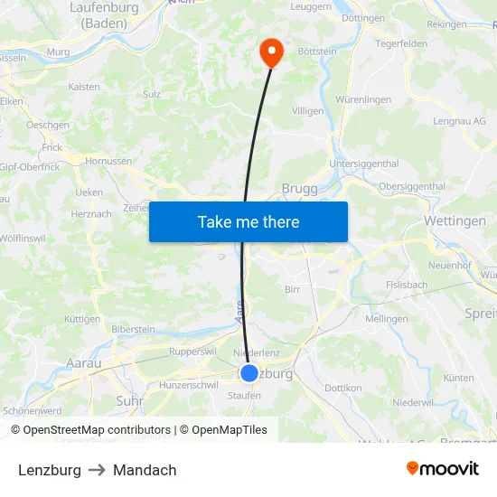 Lenzburg to Mandach map