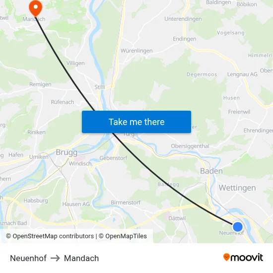Neuenhof to Mandach map