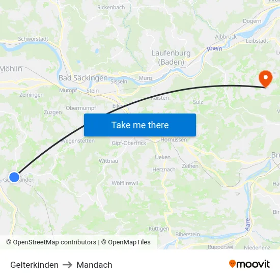 Gelterkinden to Mandach map