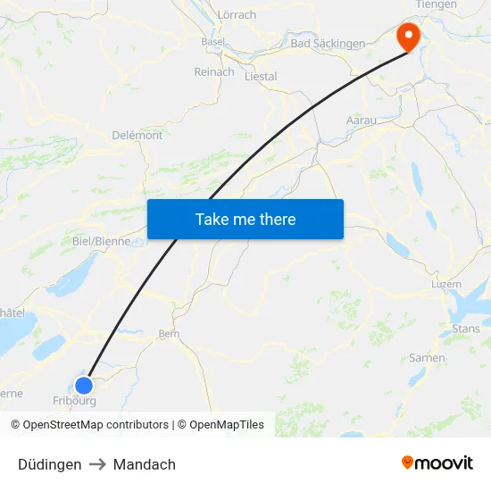 Düdingen to Mandach map