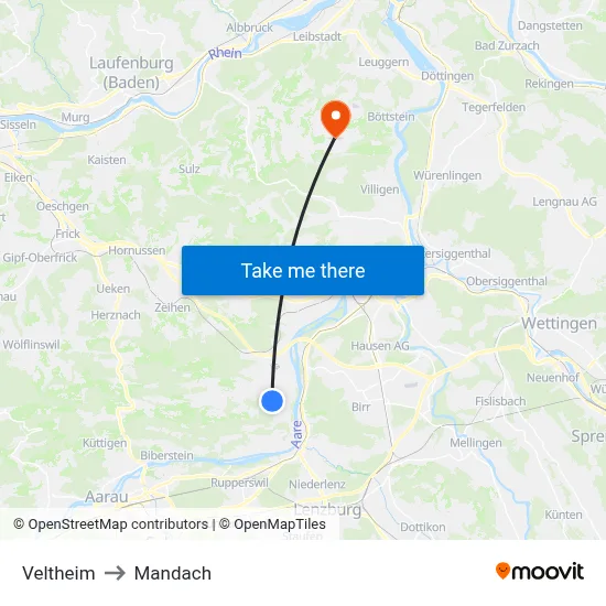 Veltheim to Mandach map