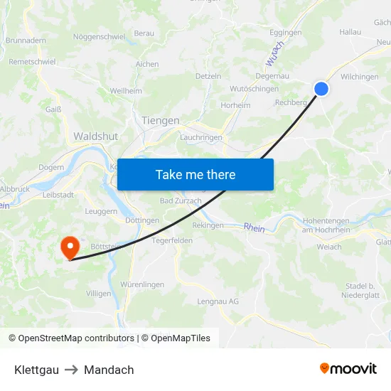 Klettgau to Mandach map