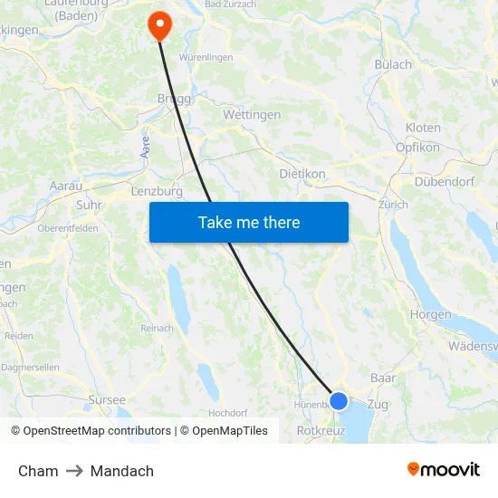 Cham to Mandach map