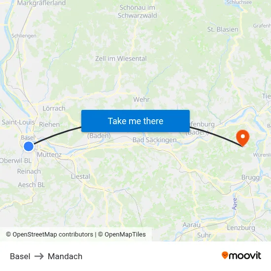 Basel to Mandach map