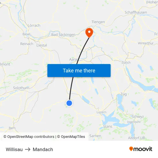 Willisau to Mandach map