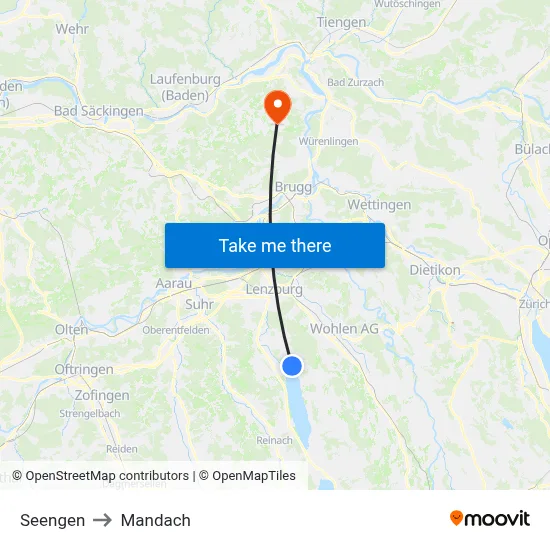 Seengen to Mandach map
