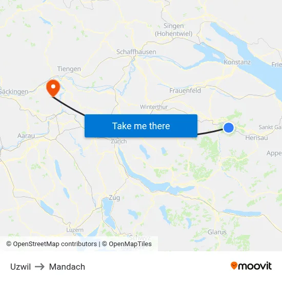 Uzwil to Mandach map