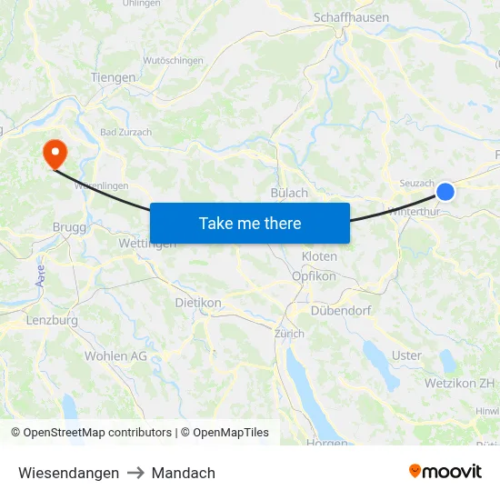 Wiesendangen to Mandach map
