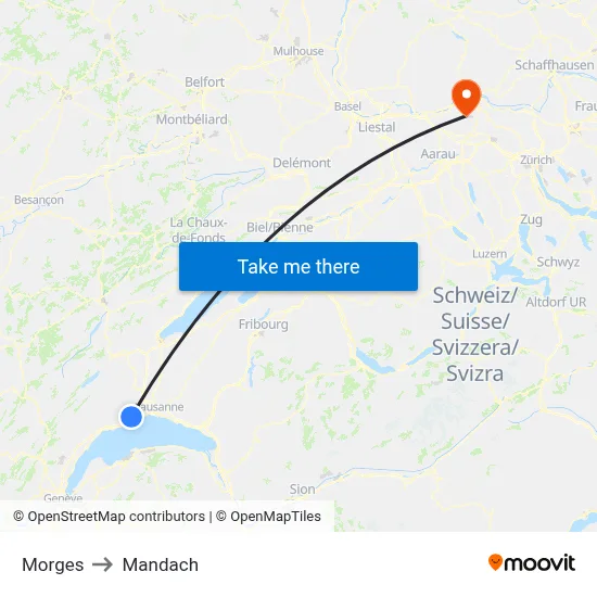 Morges to Mandach map