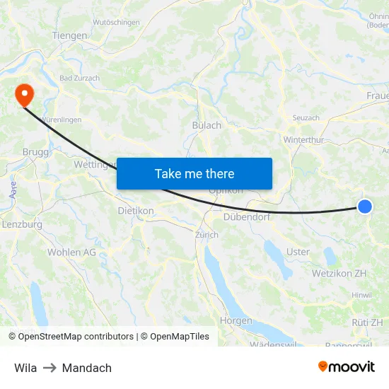 Wila to Mandach map