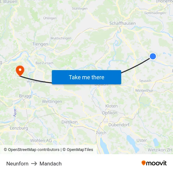 Neunforn to Mandach map