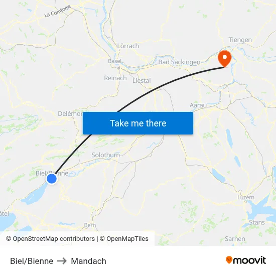 Biel/Bienne to Mandach map
