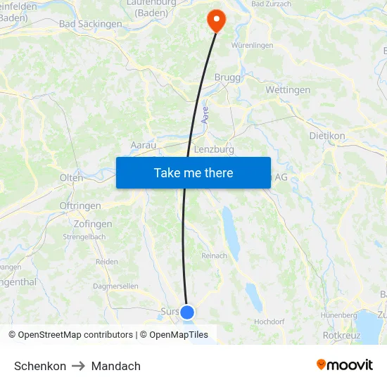 Schenkon to Mandach map