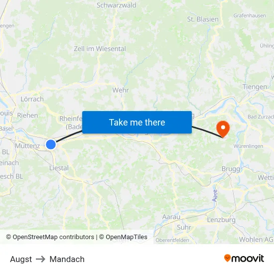 Augst to Mandach map