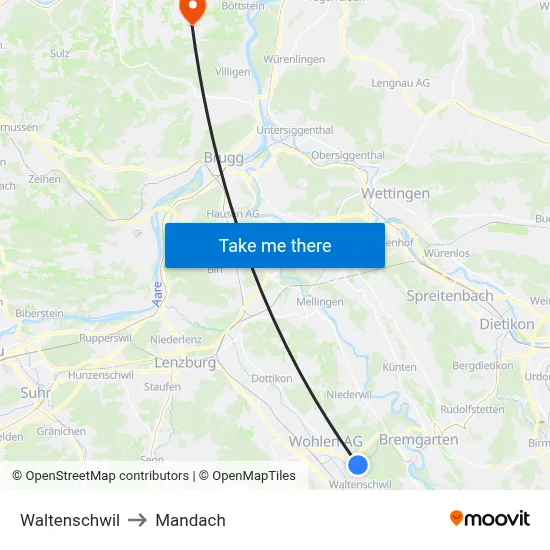 Waltenschwil to Mandach map