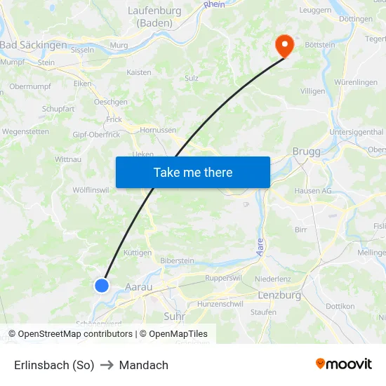 Erlinsbach (So) to Mandach map