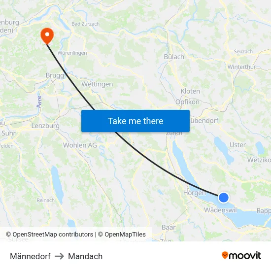 Männedorf to Mandach map