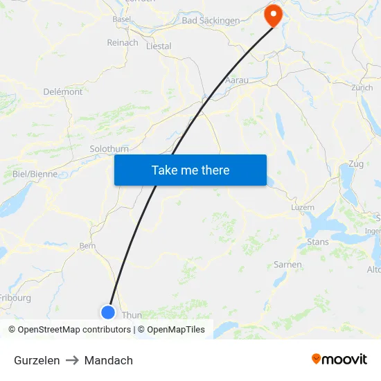 Gurzelen to Mandach map