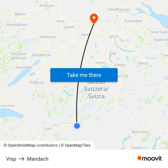 Visp to Mandach map