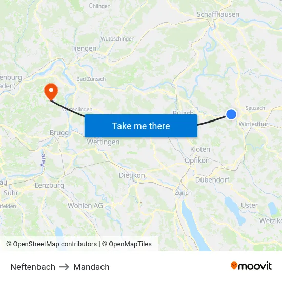 Neftenbach to Mandach map