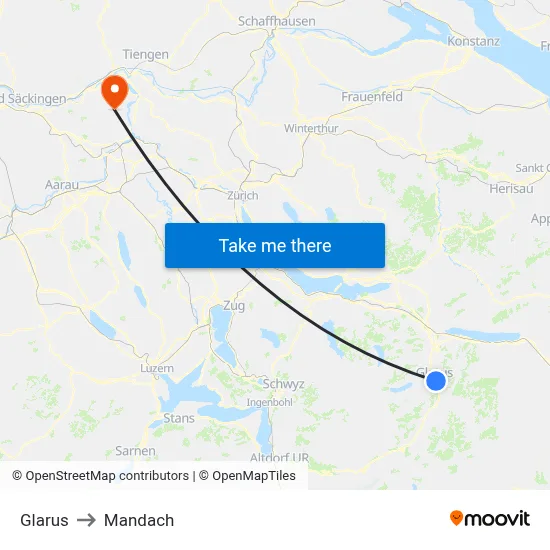 Glarus to Mandach map