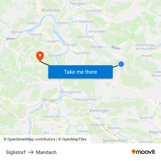 Siglistorf to Mandach map