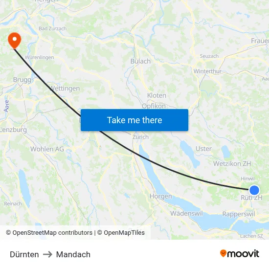 Dürnten to Mandach map