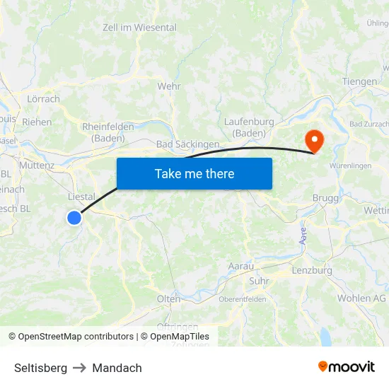 Seltisberg to Mandach map