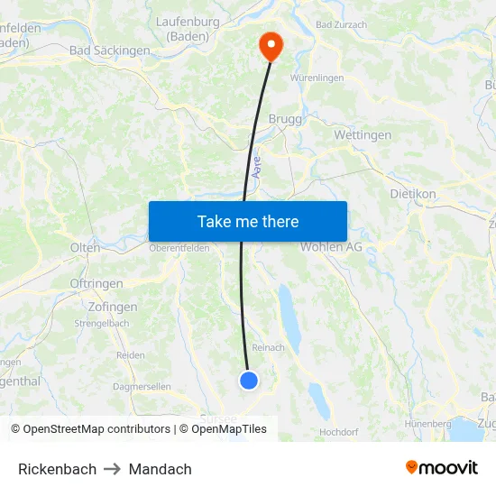 Rickenbach to Mandach map