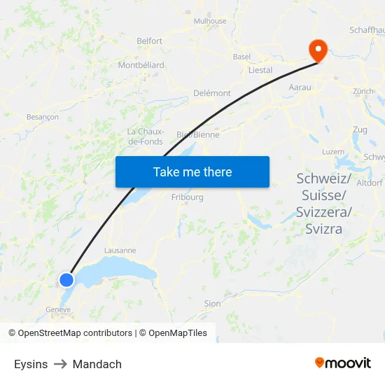 Eysins to Mandach map