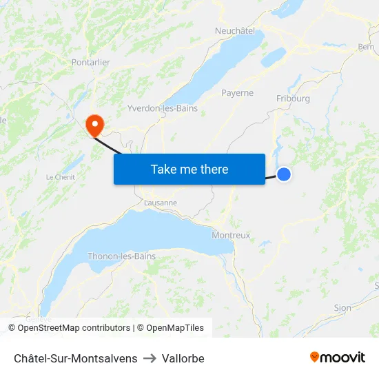 Châtel-Sur-Montsalvens to Vallorbe map