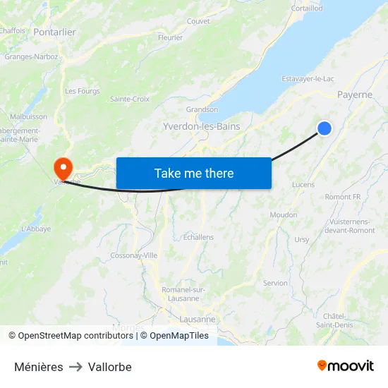 Ménières to Vallorbe map