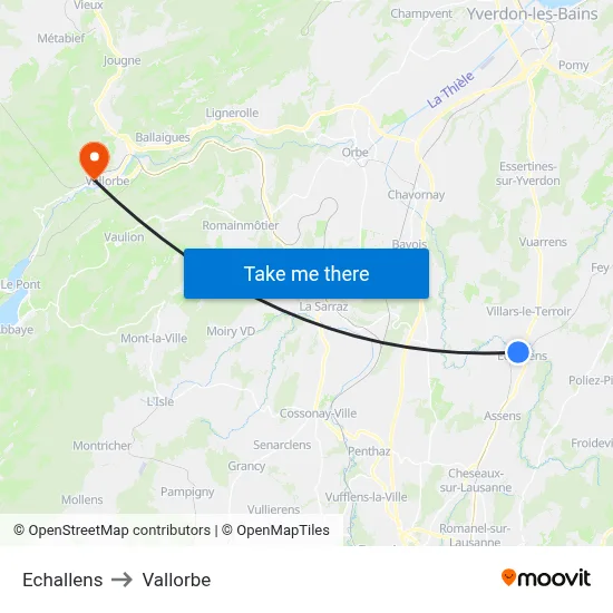 Echallens to Vallorbe map