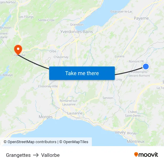 Grangettes to Vallorbe map