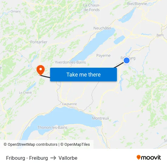 Fribourg - Freiburg to Vallorbe map