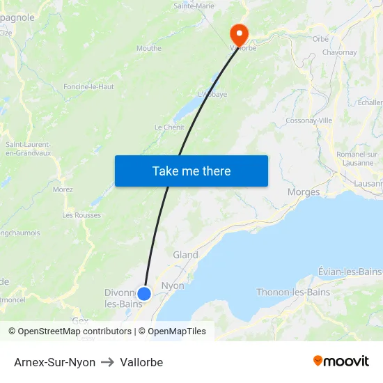 Arnex-Sur-Nyon to Vallorbe map