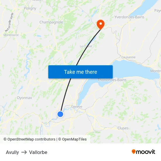 Avully to Vallorbe map