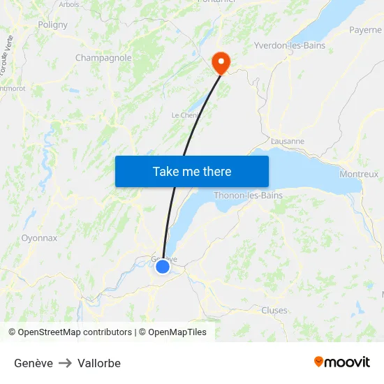 Genève to Vallorbe map