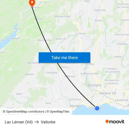 Lac Léman (Vd) to Vallorbe map