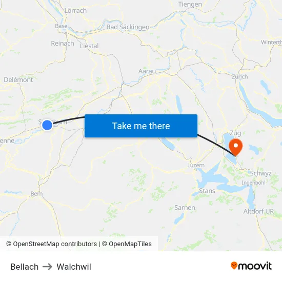 Bellach to Walchwil map