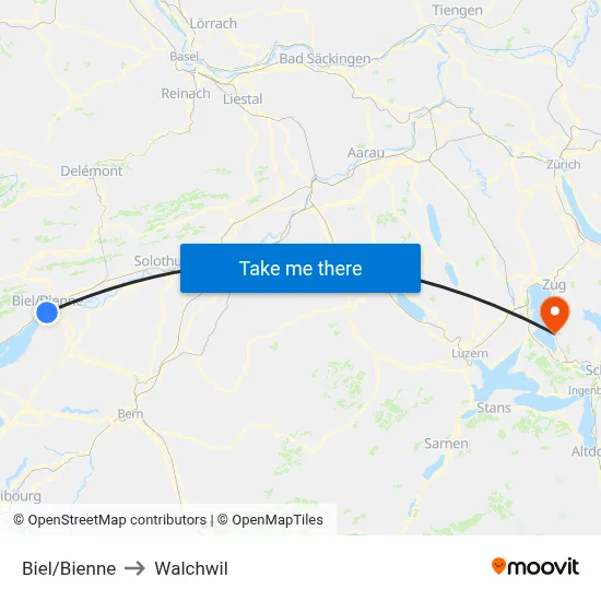 Biel/Bienne to Walchwil map