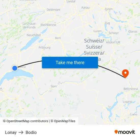 Lonay to Bodio map