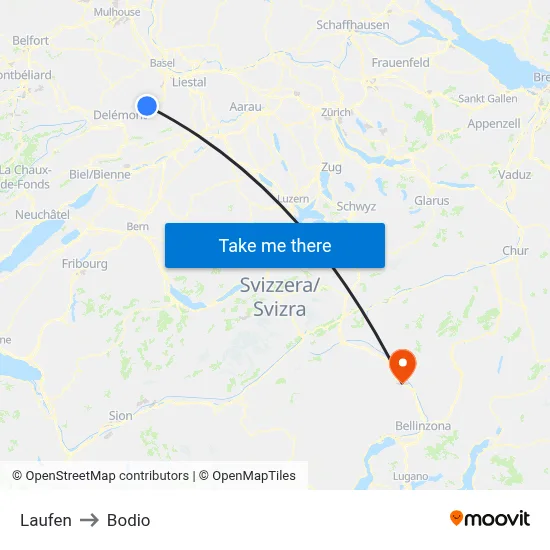 Laufen to Bodio map