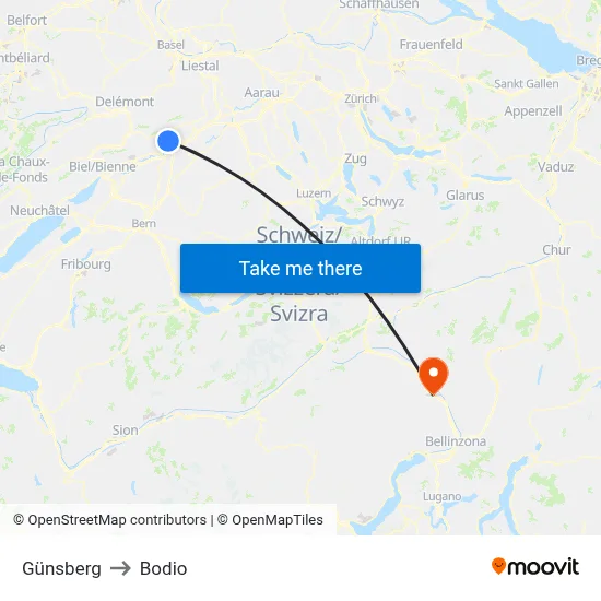 Günsberg to Bodio map